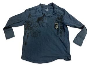 Uproar Boys Henley Shirt Size 8 S Blue Gray Long Sleeve Graphic